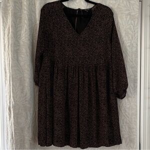 Madewell Black and Burgundy Long Sleeve V-Neck Babydoll Dress